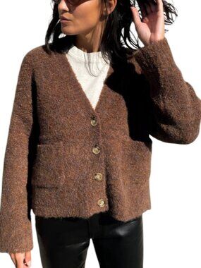 Le Bon Shoppe Wool Blend Cardigan Sweater V Neck Brown XS S